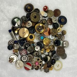 7.8oz Vintage Mixed Metal Tone Buttons Lot Brass Black Enamel Military Style